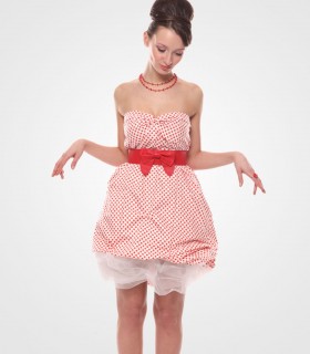 Fashion strapless mini dress with dot detail