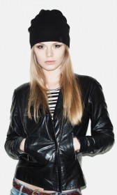 Faux leather jacket with an asymmetrical zipper front