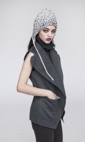 Sleeveless jacket with an open draped lapel front