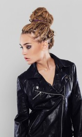 Faux leather PU short jacket with an asymmetrical zipper front