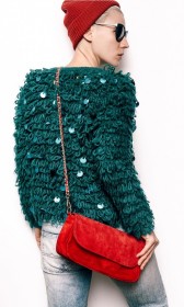 Fashionable green knit coat tunic with sequins