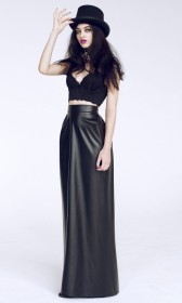 Fashion faux leather high waist maxi skirt